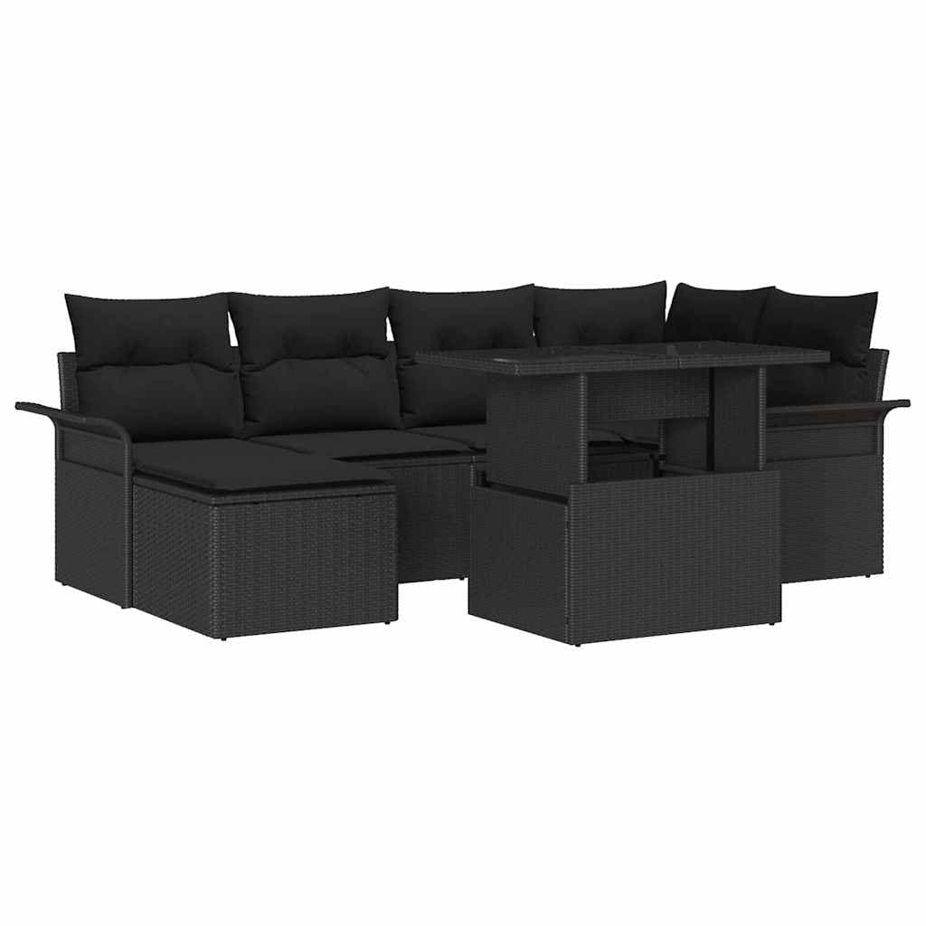 vidaXL Conjunto de Sofá de Jardim 7 pcs Preto Rattan Sintético
