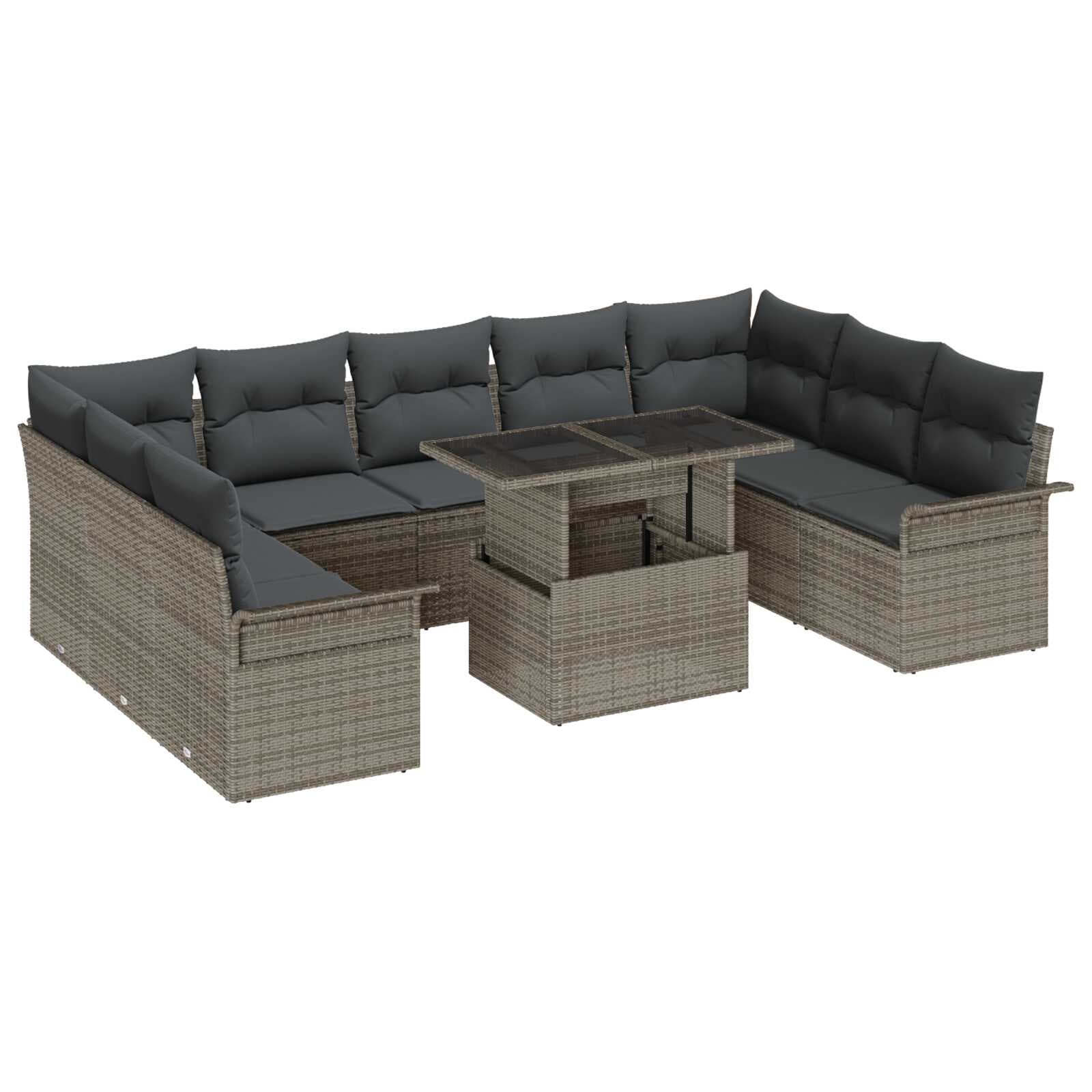 vidaXL Conjunto de Sofá de Jardim com almofada Manual 10 pcs Cinzeto