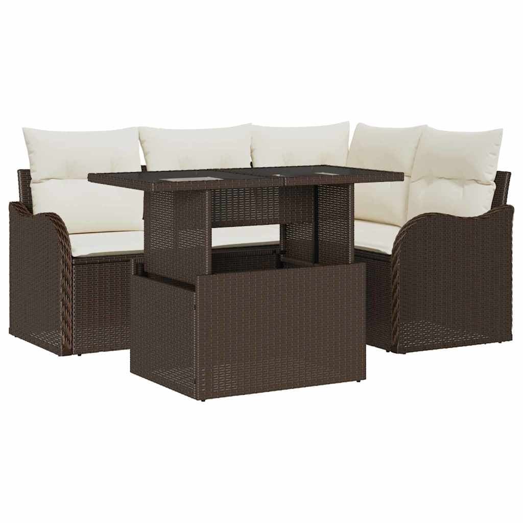vidaXL Conjunto de Sofá de Jardim com almofada Manual 5 pcs Castanho