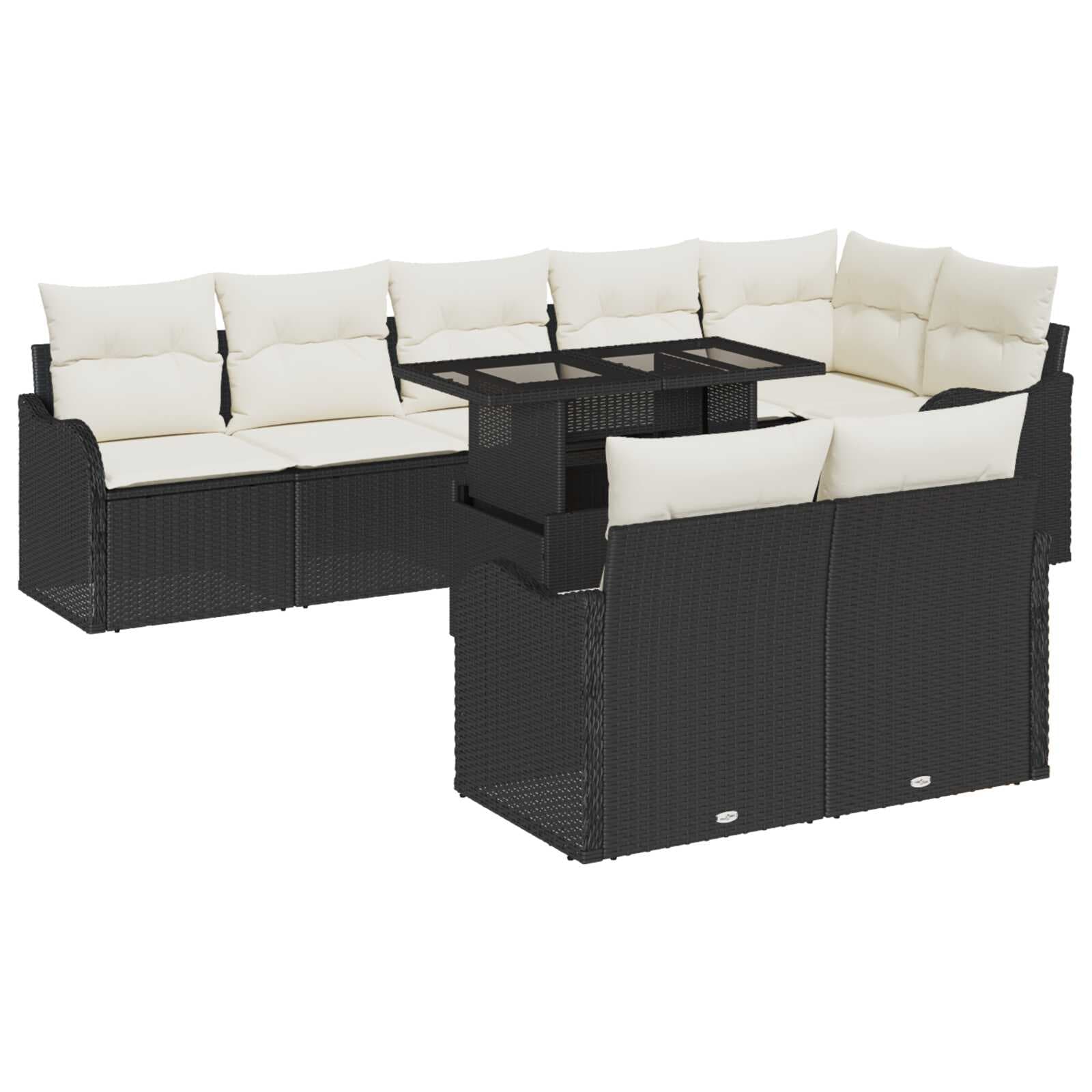 vidaXL Conjunto de Sofá de Jardim 9 pcs Preto Rattan de Polipropileno