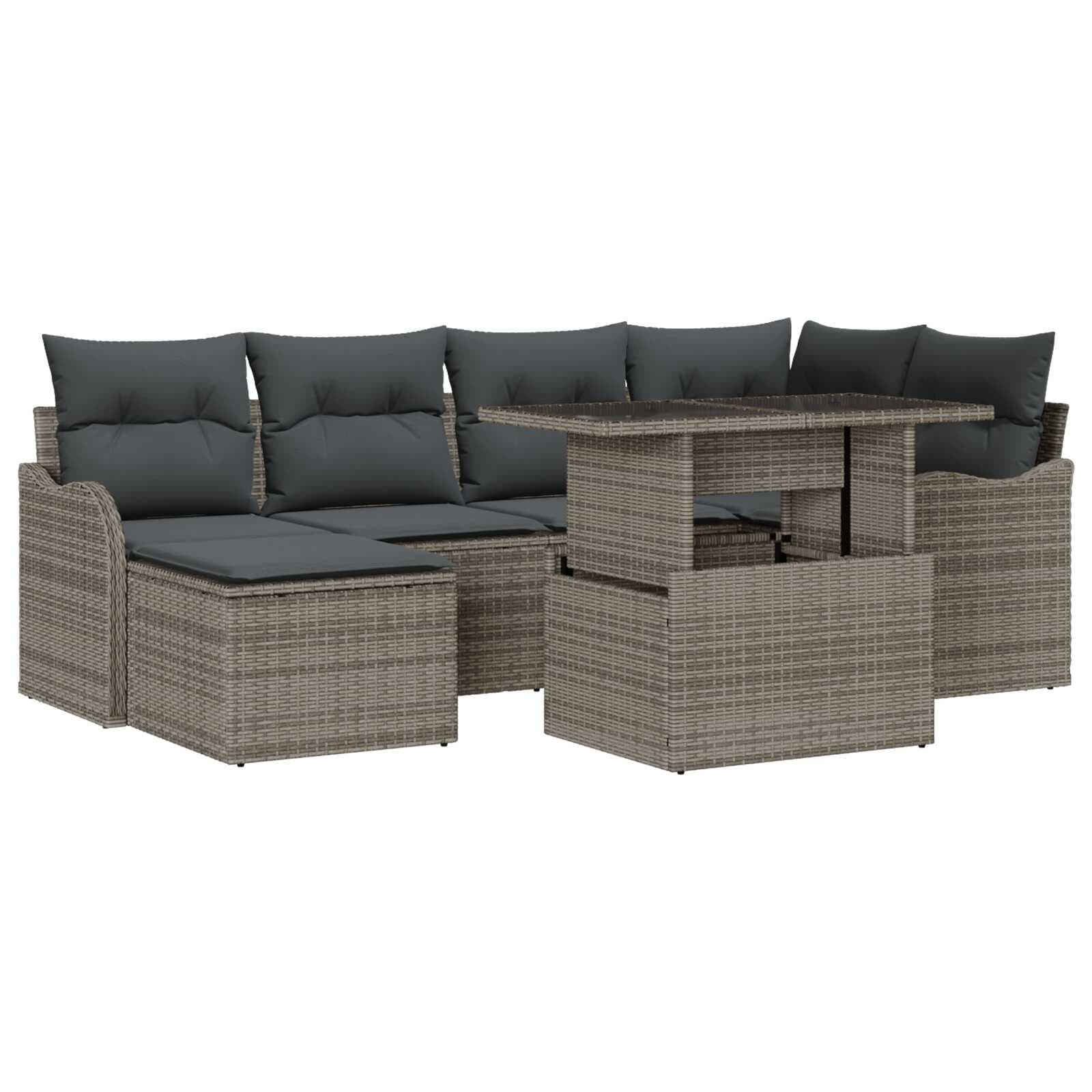 vidaXL Conjunto de Sofá de Jardim 7 pcs Cinzeto Rattan Sintético