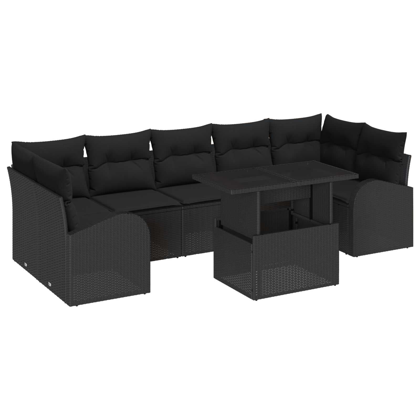 vidaXL Conjunto de Sofá de Jardim 8 pcs Preto Rattan de Polipropileno