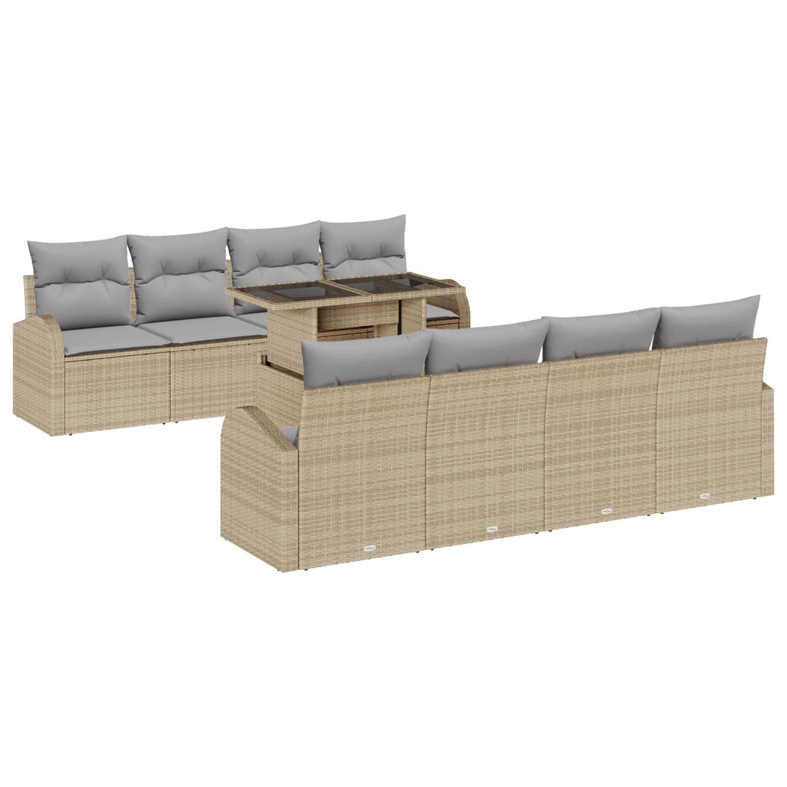 vidaXL Conjunto de Sofá de Jardim 9 pcs Bege Rattan de Polipropileno