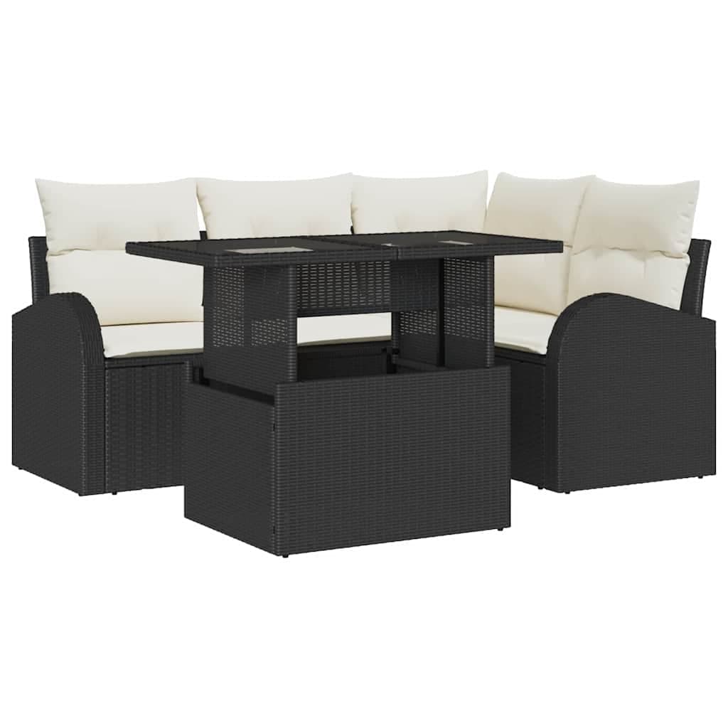 vidaXL Conjunto de Sofá de Jardim 5 pcs Preto Rattan Sintético