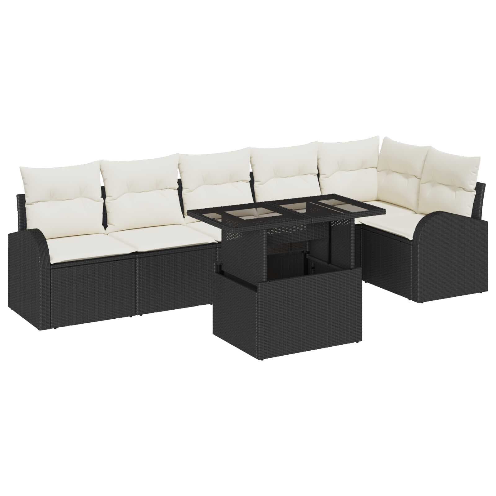 vidaXL Conjunto de Sofá de Jardim 7 pcs Preto Rattan Sintético