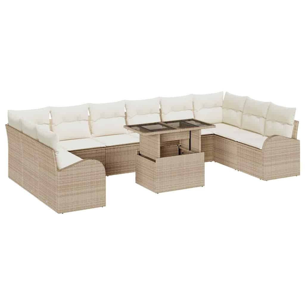 vidaXL Conjunto de Sofá de Jardim 11 Peças Bege Rattan Sintético - 4258777981