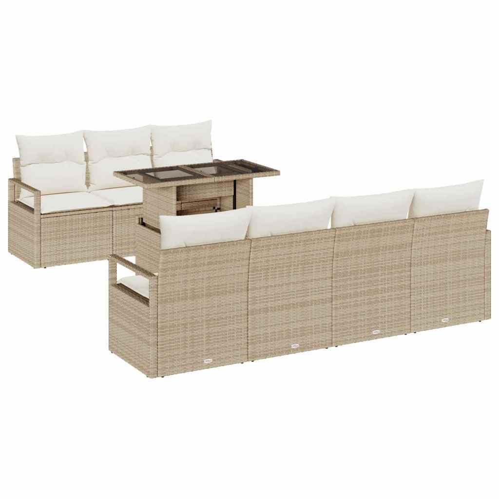 vidaXL Conjunto de Sofá de Jardim 8 Peças Bege Rattan Sintético - 2170705167