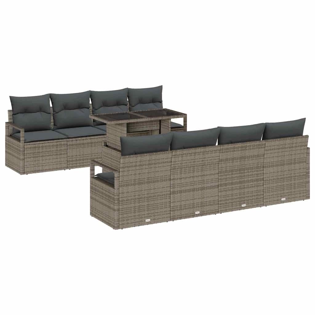 vidaXL Conjunto de Sofá de Jardim 9 Peças Cinzeto Rattan Sintético - 1513591480