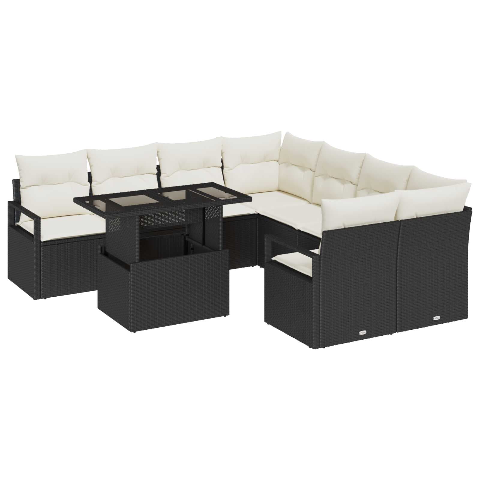 vidaXL Conjunto de Sofá de Jardim 9 pcs Preto Rattan Sintético