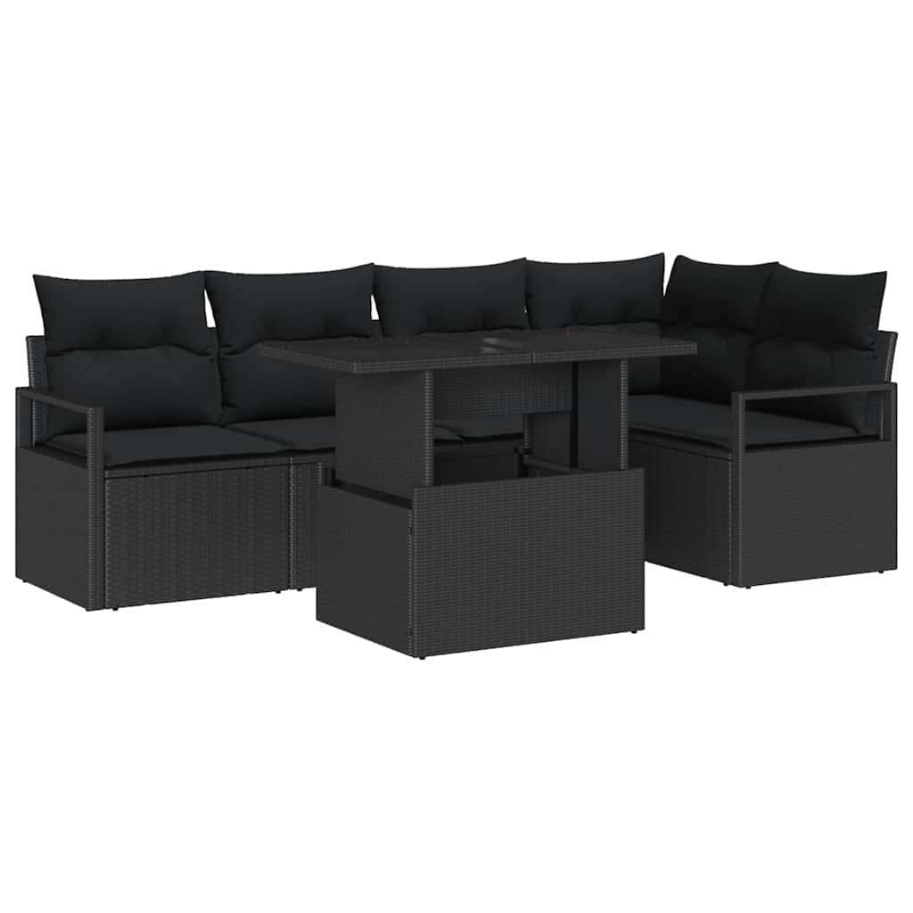 vidaXL Conjunto de Sofá de Jardim 6 Peças Preto Rattan Sintético - 959878053