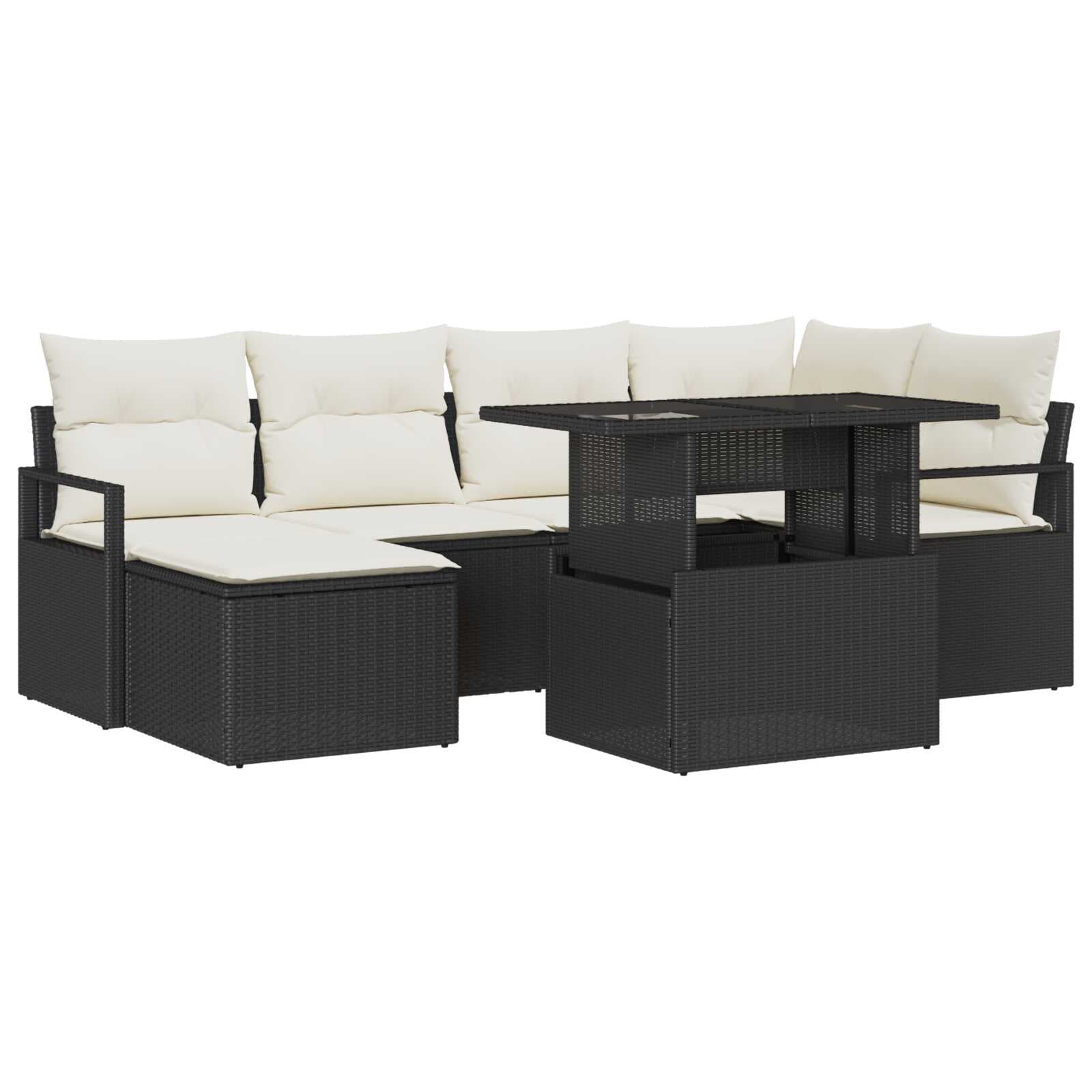 vidaXL Conjunto de Sofá de Jardim 7 Peças Preto Rattan Sintético - 1473063519