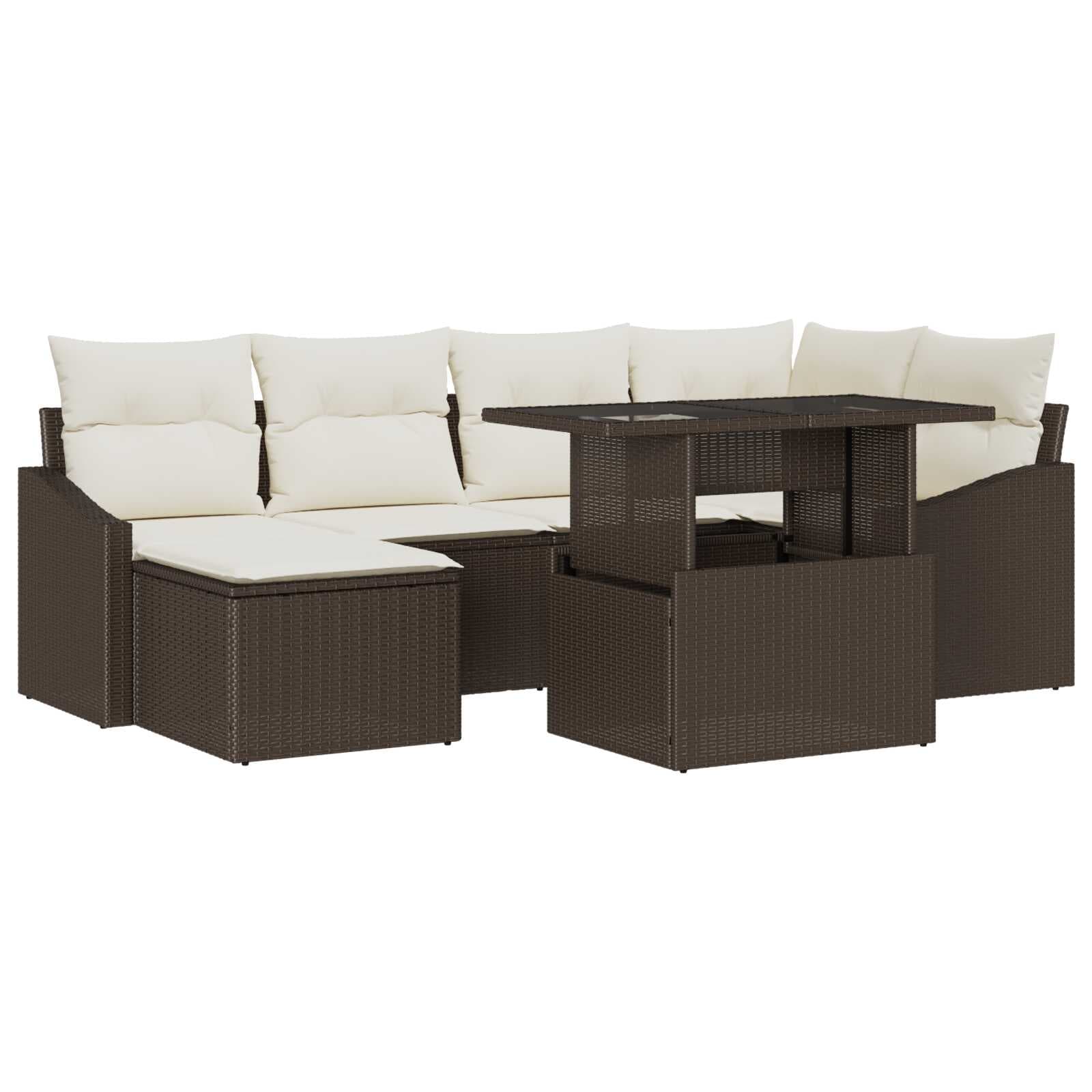 vidaXL Conjunto de Sofá de Jardim com almofada 7 pcs Marrom e Creme
