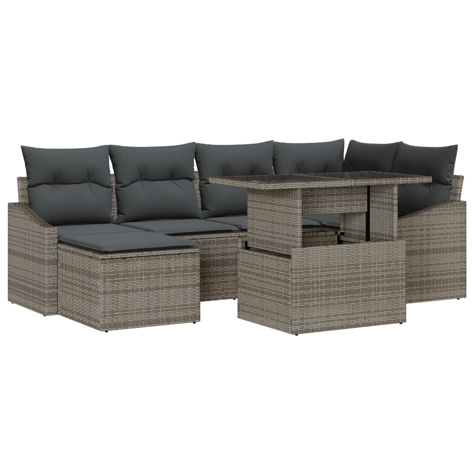 vidaXL Conjunto de Sofá de Jardim com almofada 7 pcs Cinzeto