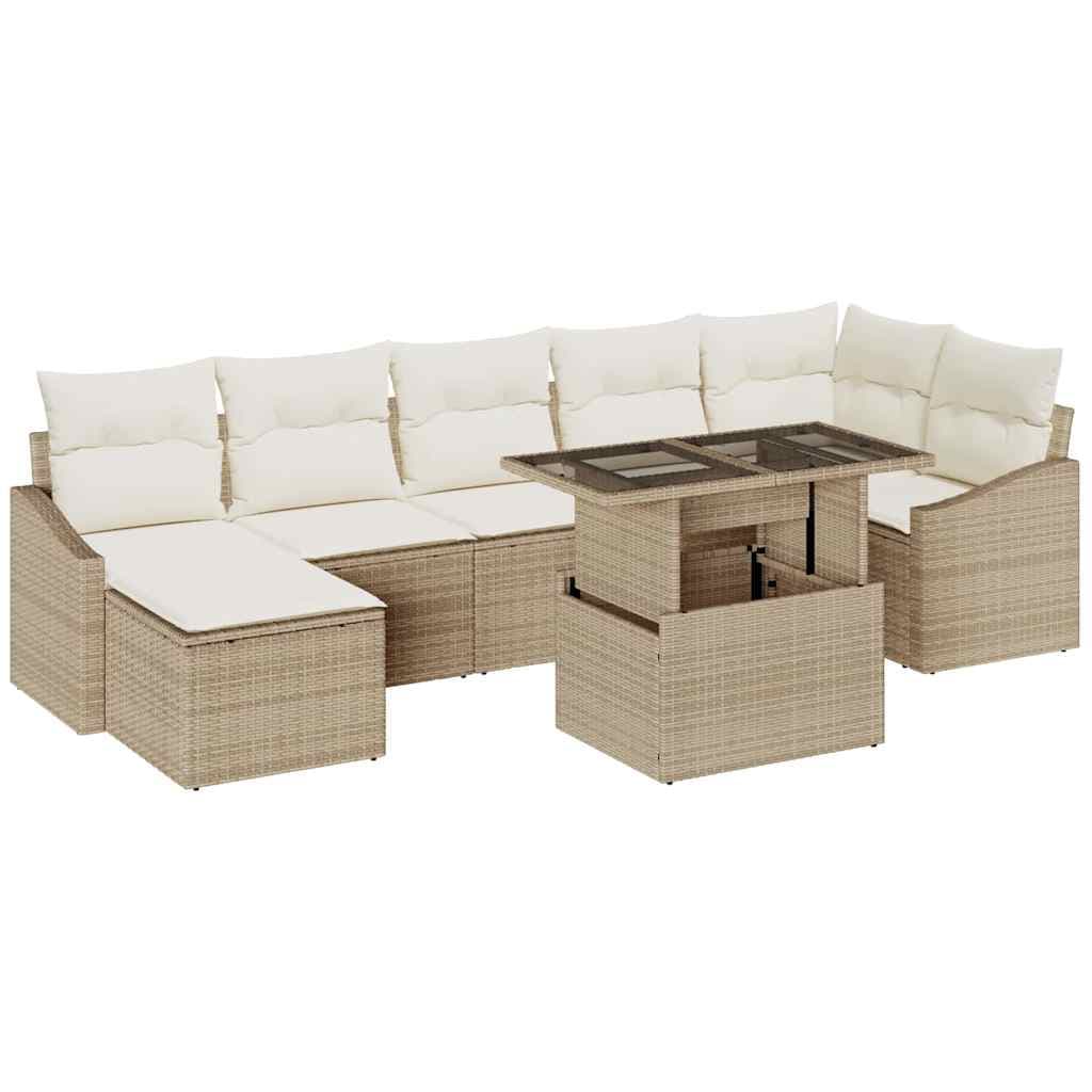 vidaXL Conjunto de Sofá de Jardim com almofada 8 pcs Bege e Creme
