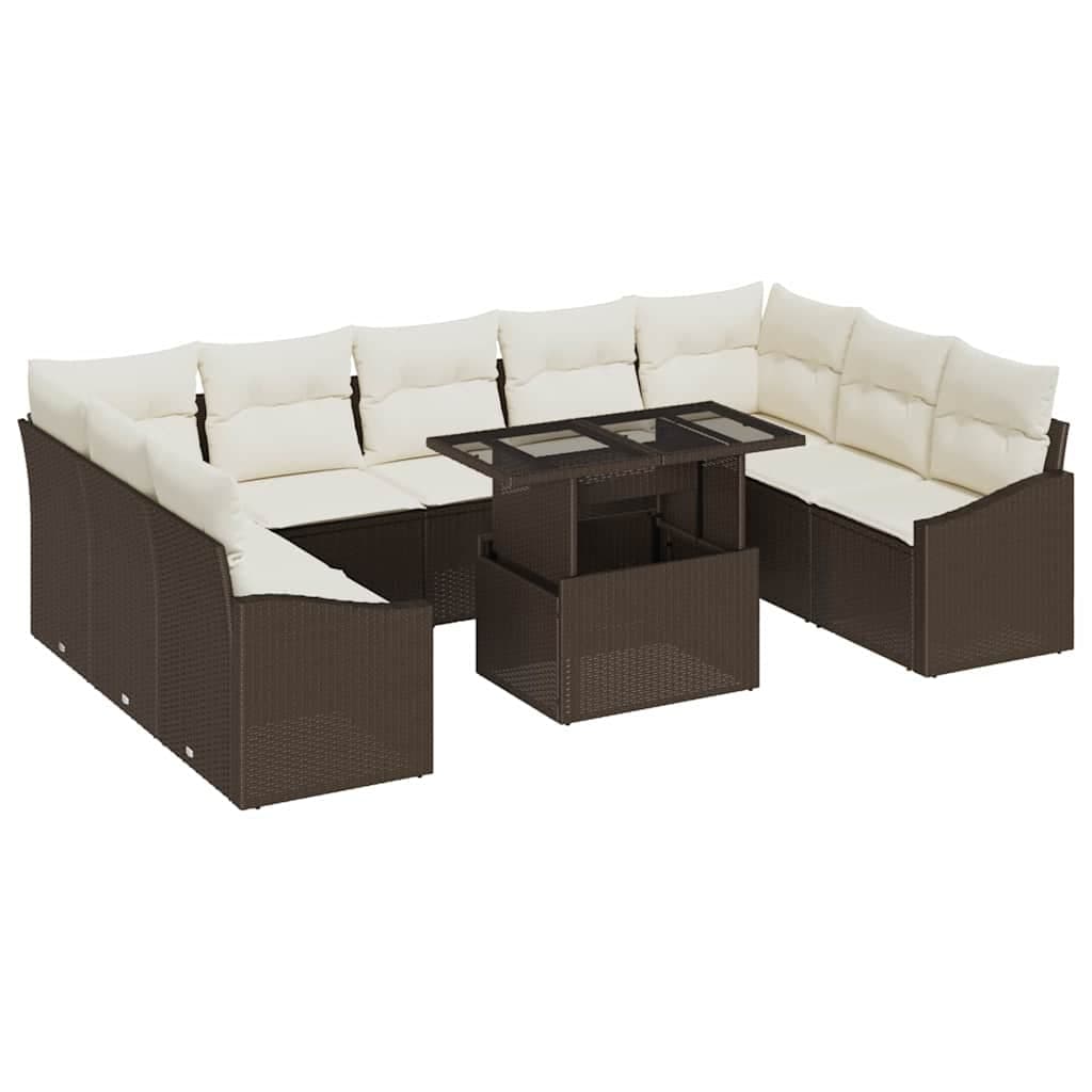 vidaXL Conjunto de Sofá de Jardim com almofada 10 pcs Marrom e Creme