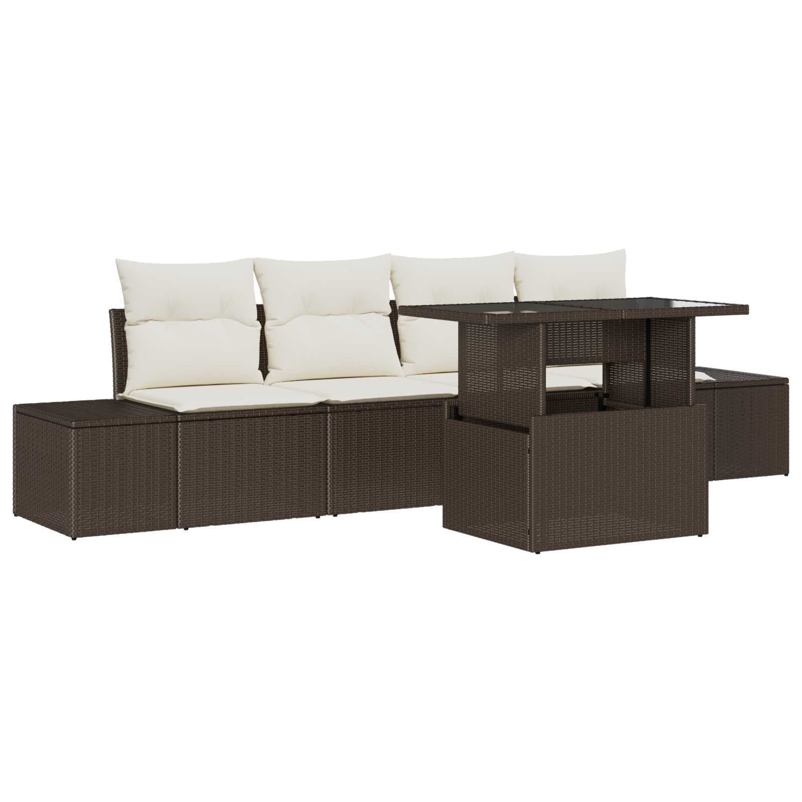 vidaXL Conjunto de Sofá de Jardim com almofada 5 pcs Marrom e Creme