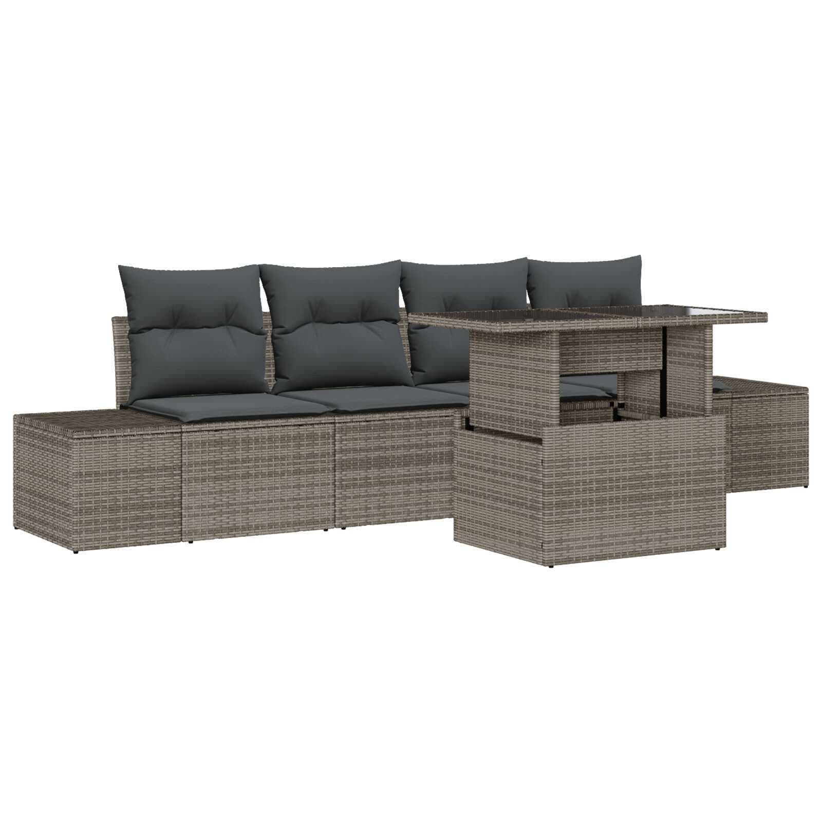 vidaXL Conjunto de Sofá de Jardim com almofada Ajustável 5 pcs Cinzeto