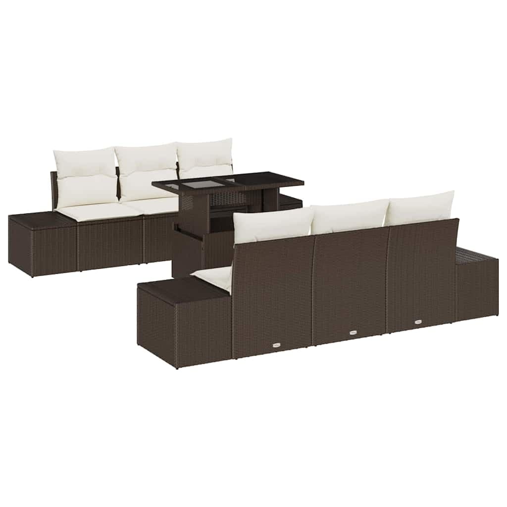 vidaXL Conjunto de Sofá de Jardim com almofada 7 pcs Marrom e Creme