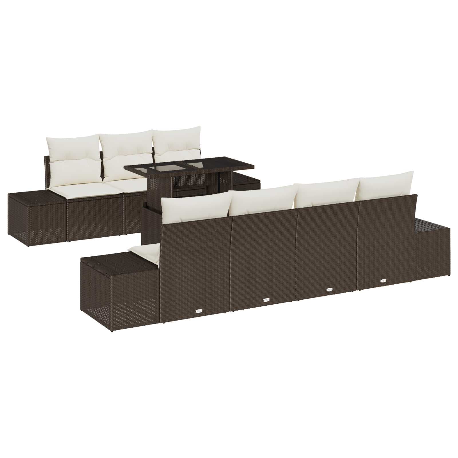 vidaXL Conjunto de Sofá de Jardim com almofada 8 pcs Marrom e Creme