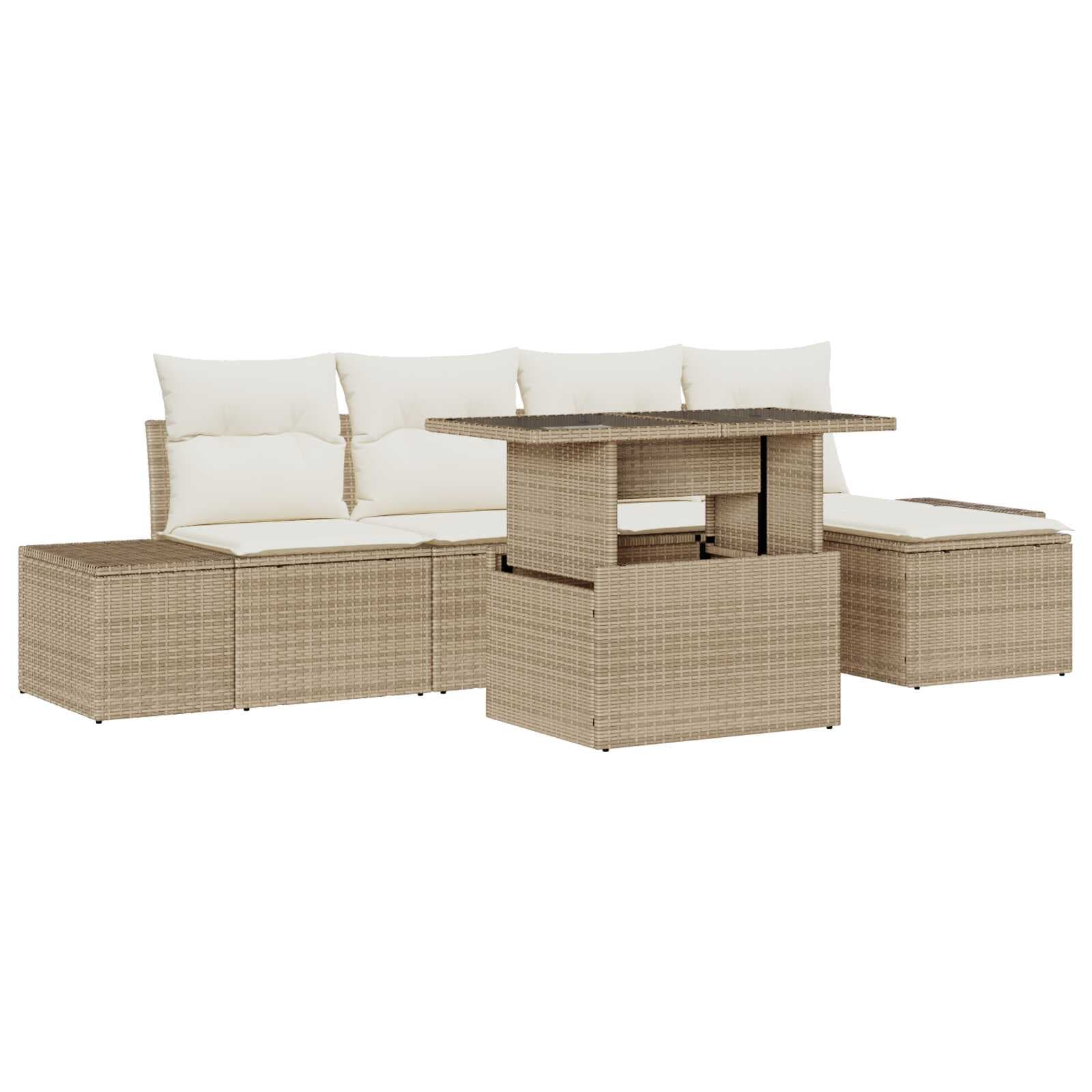 vidaXL Conjunto de Sofá de Jardim 6 Peças Bege Rattan Sintético - 2289609835