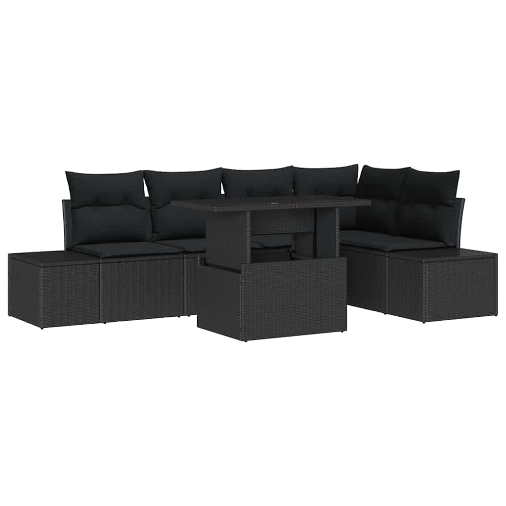 vidaXL Conjunto de Sofá de Jardim 6 Peças Preto Rattan Sintético - 1413525445