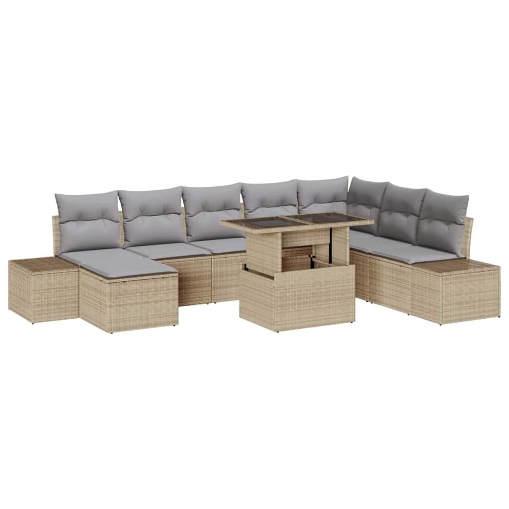 vidaXL Conjunto de Sofá de Jardim 9 pcs Bege Rattan Sintético