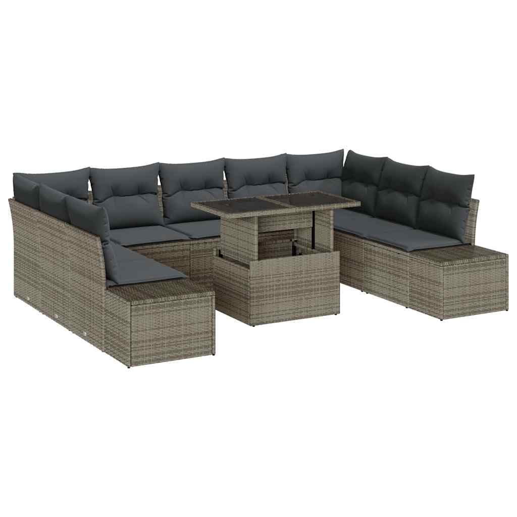 vidaXL Conjunto de Sofá de Jardim 10 Peças Cinzeto Rattan Sintético - 2848097110