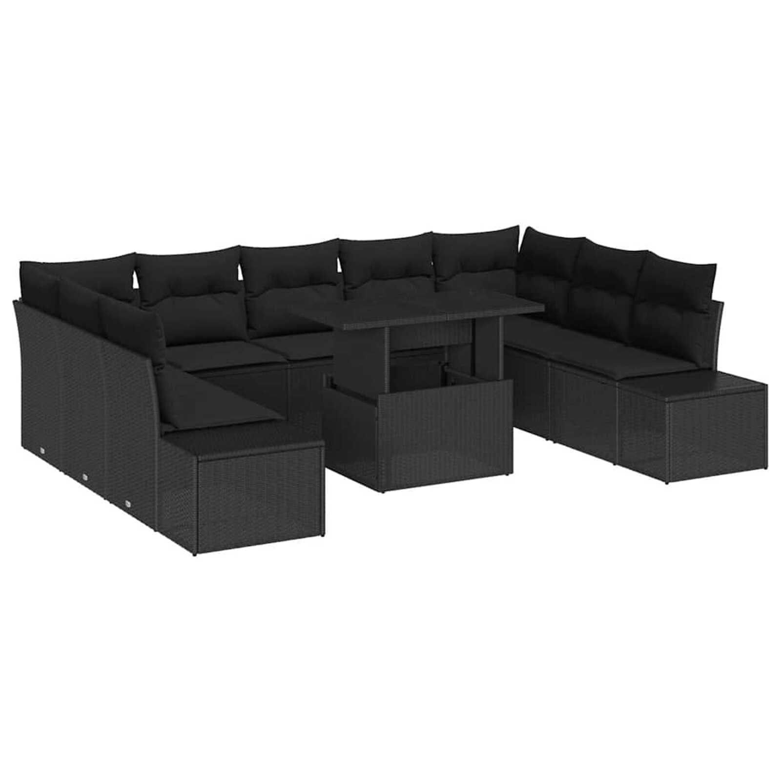 vidaXL Conjunto de Sofá de Jardim 10 Peças Preto Rattan Sintético - 2930722639