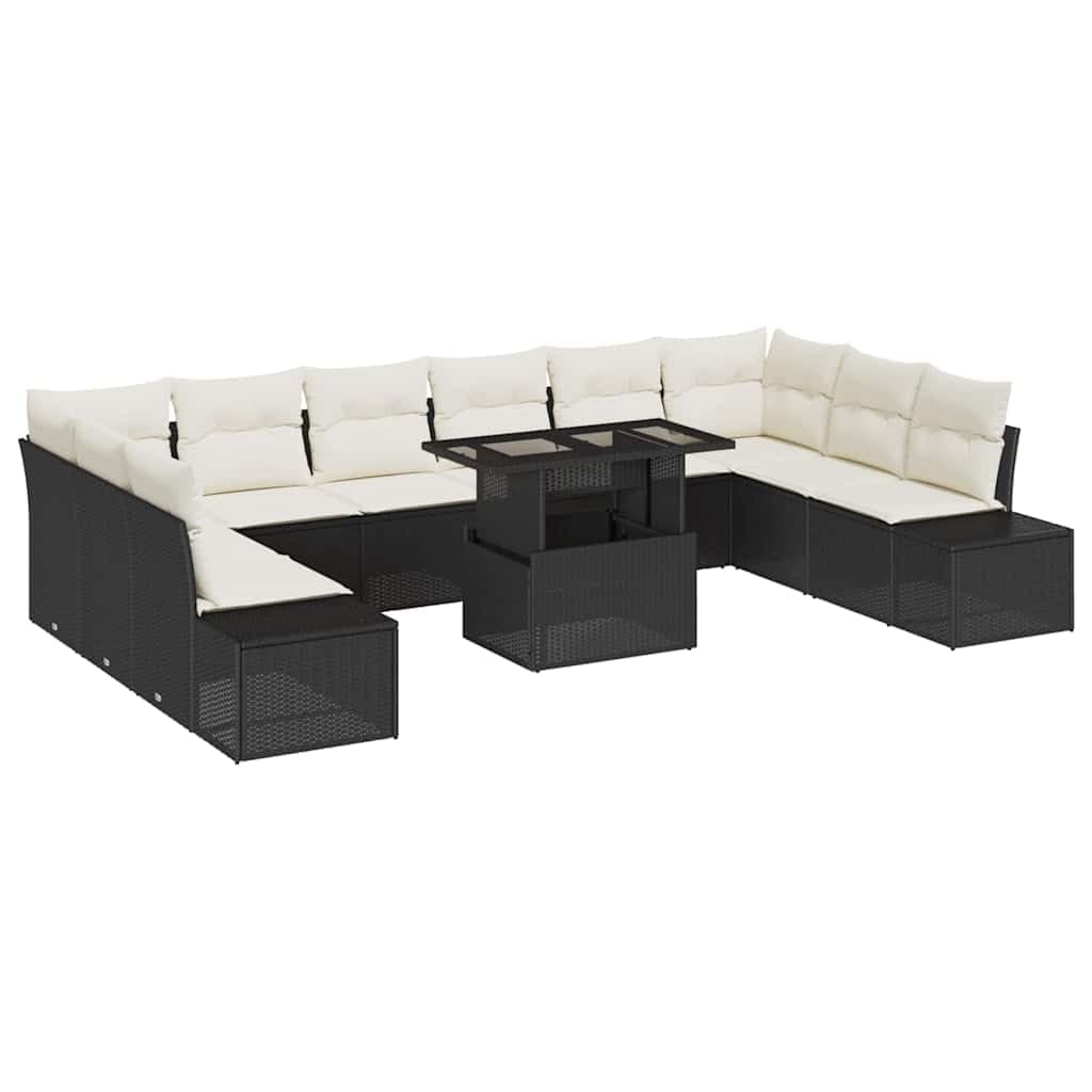 vidaXL Conjunto de Sofá de Jardim 11 Peças Preto Rattan Sintético - 1591202619