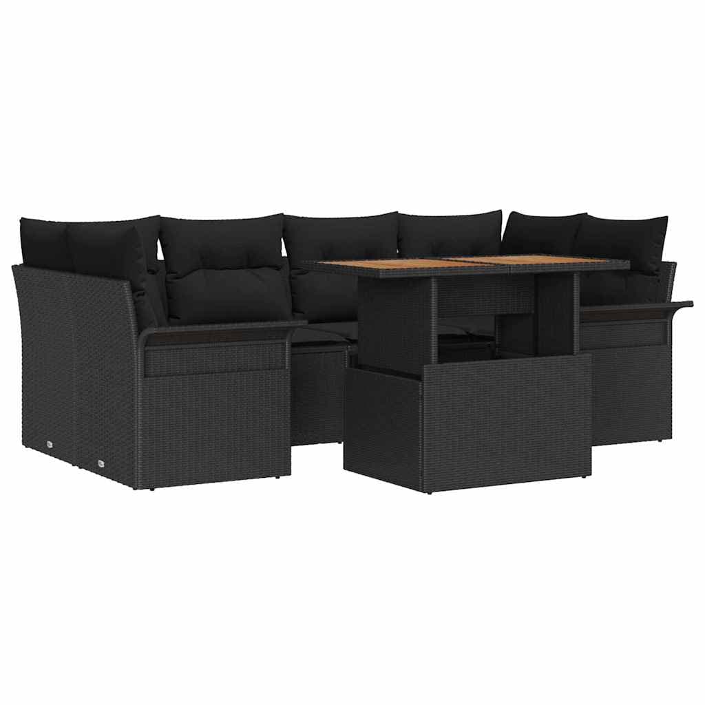 vidaXL Conjunto de Sofá de Jardim 7 pcs Preto Rattan Sintético