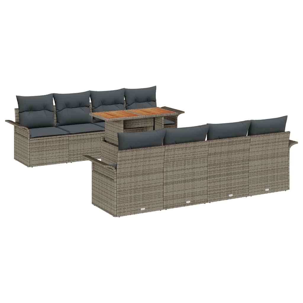 vidaXL Conjunto de Sofá de Jardim 9 Peças Cinzeto Rattan Sintético - 633526037