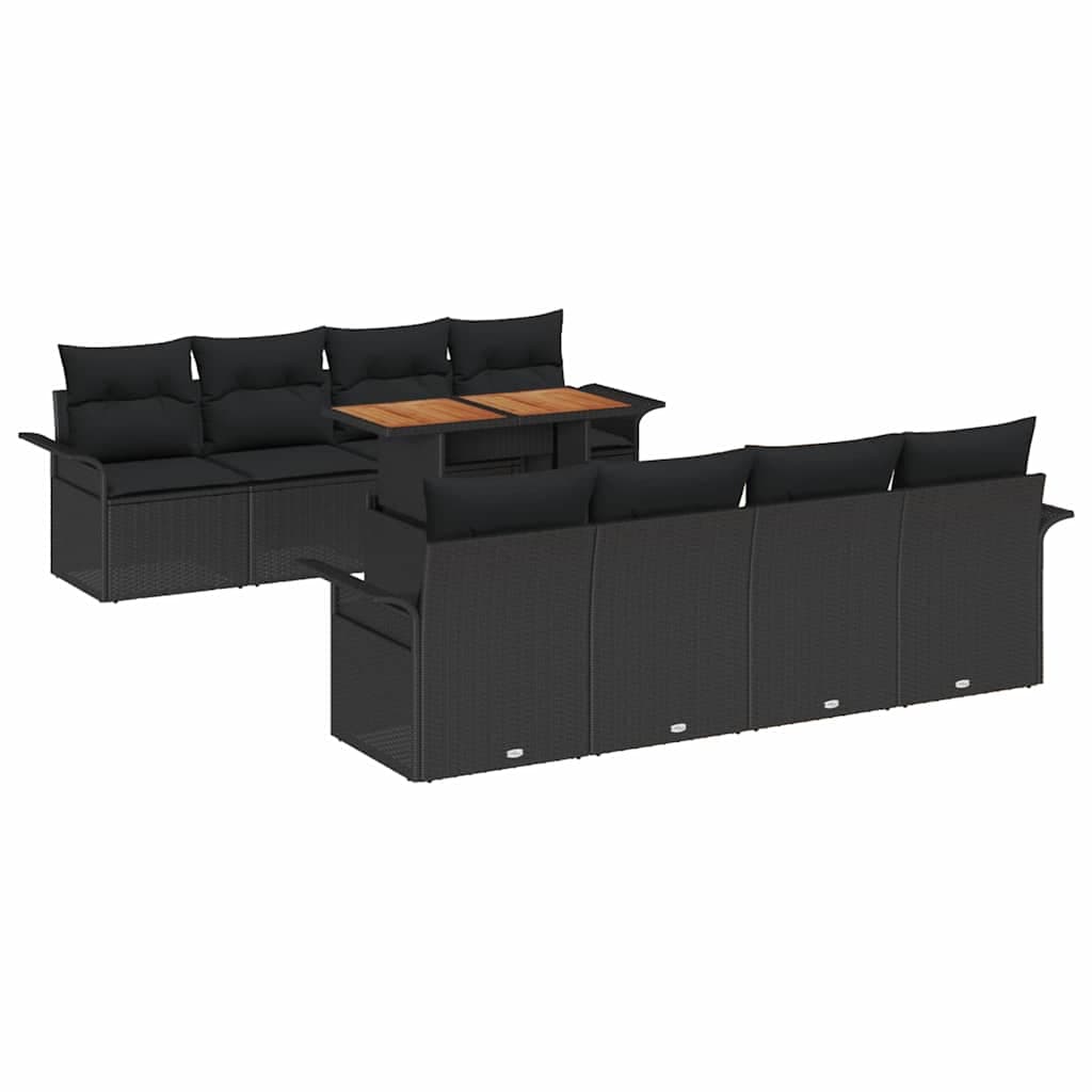 vidaXL Conjunto de Sofá de Jardim 9 pcs Preto Rattan Sintético