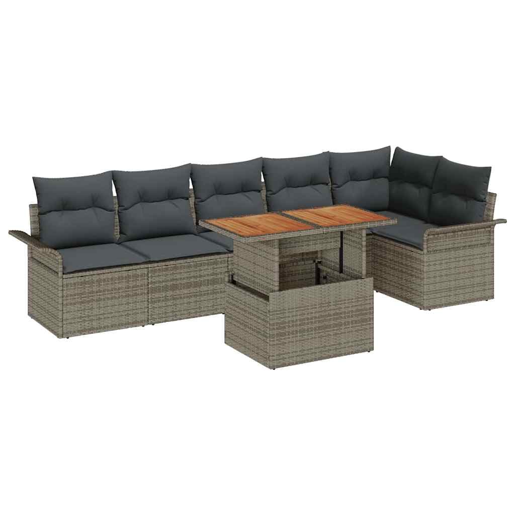vidaXL Conjunto de Sofá de Jardim 7 Peças Cinzeto Rattan Sintético - 2570935646