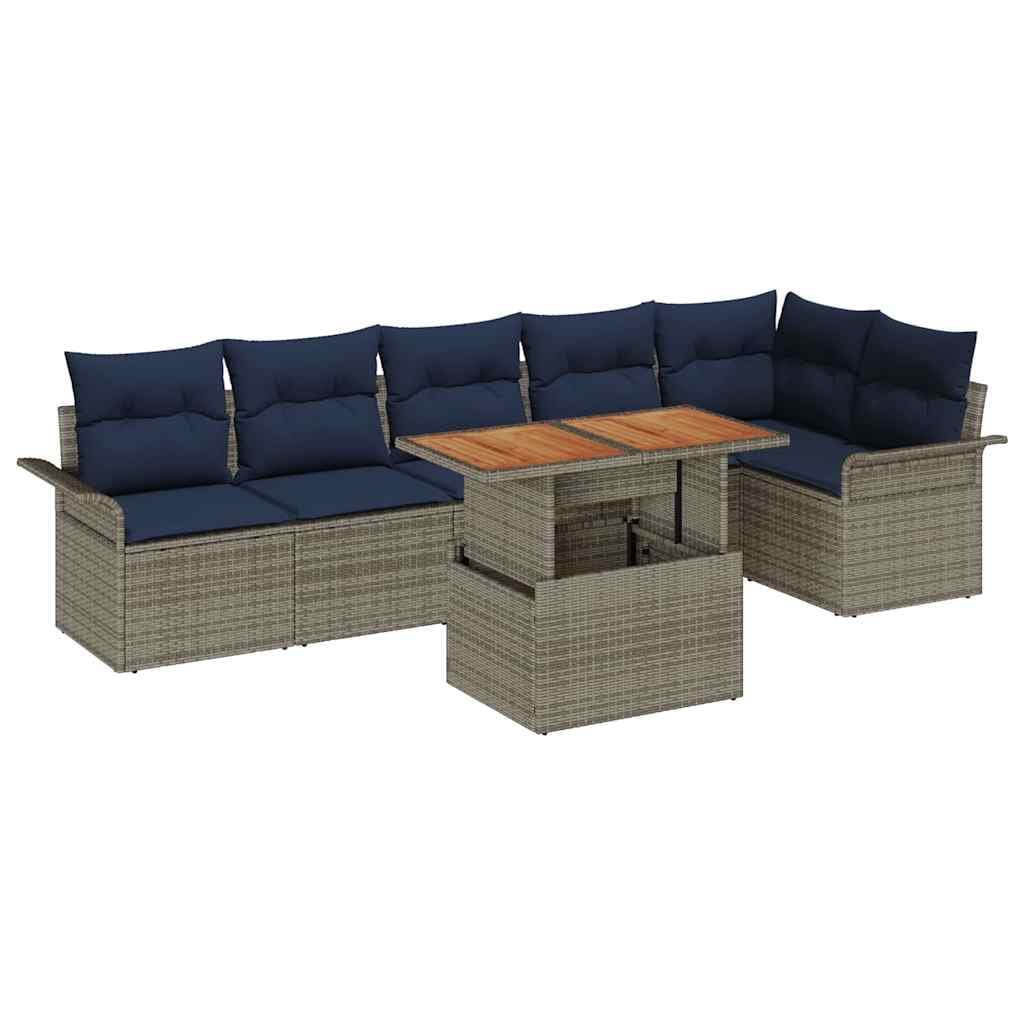 vidaXL Conjunto de Sofá de Jardim 7 pcs Cinzeto Rattan Sintético