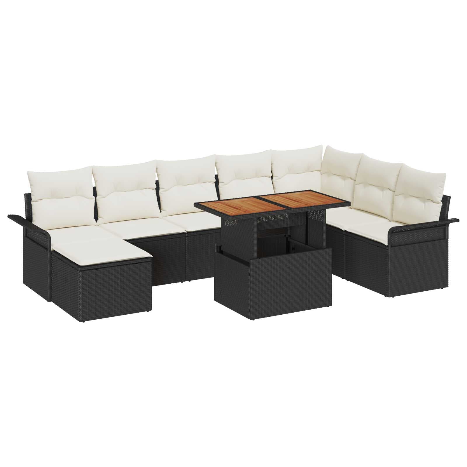 vidaXL Conjunto de Sofá de Jardim 9 Peças Preto Rattan Sintético - 2836389139