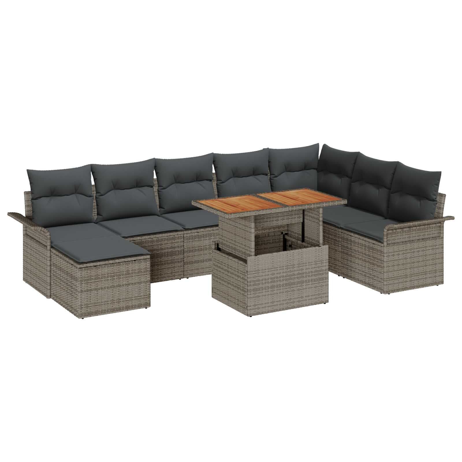 vidaXL Conjunto de Sofá de Jardim 9 pcs Cinzeto Rattan Sintético