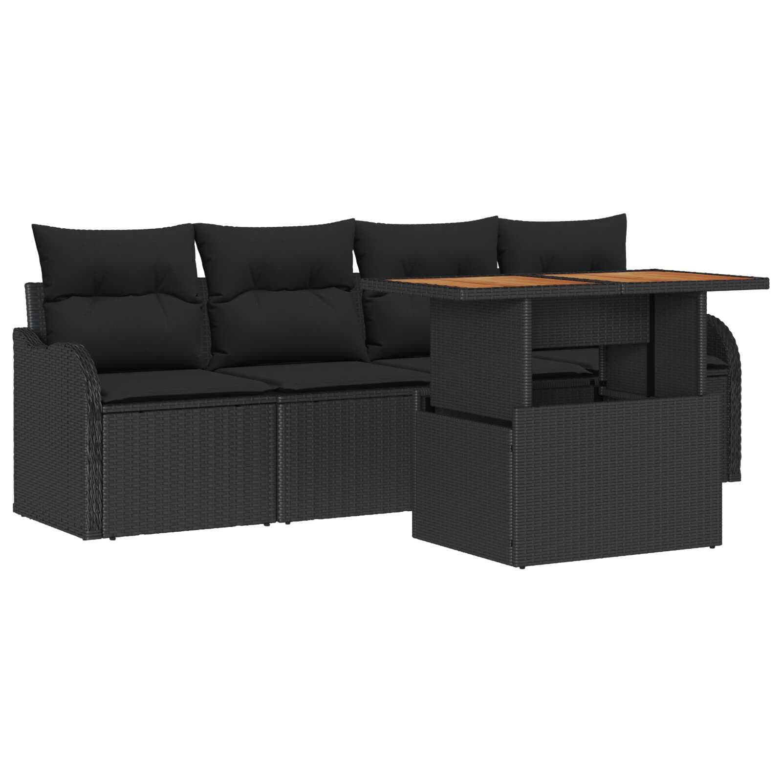 vidaXL Conjunto de Sofá de Jardim 5 pcs Preto vime PE