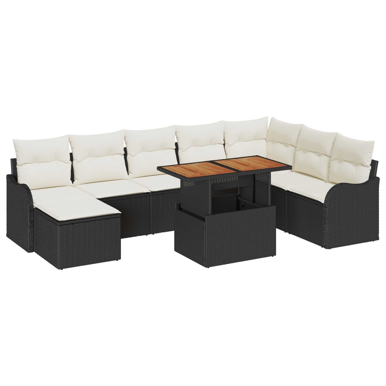 vidaXL Conjunto de Sofá de Jardim 9 Peças Preto Rattan Sintético - 2265576592