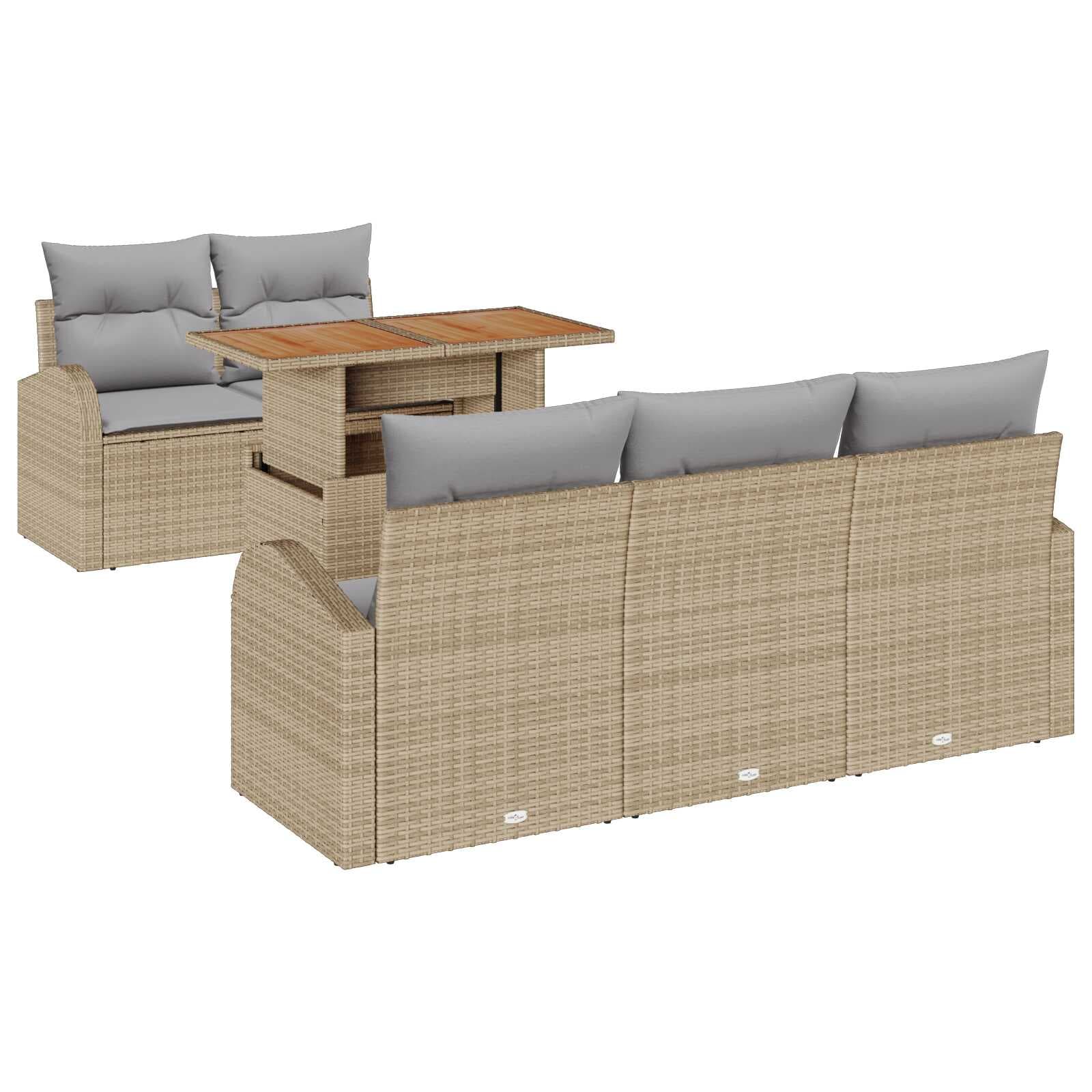 vidaXL Conjunto de Sofá de Jardim 6 Peças Bege Rattan Sintético - 4202561749