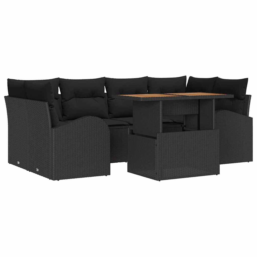 vidaXL Conjunto de Sofá de Jardim 7 pcs Preto Rattan Sintético
