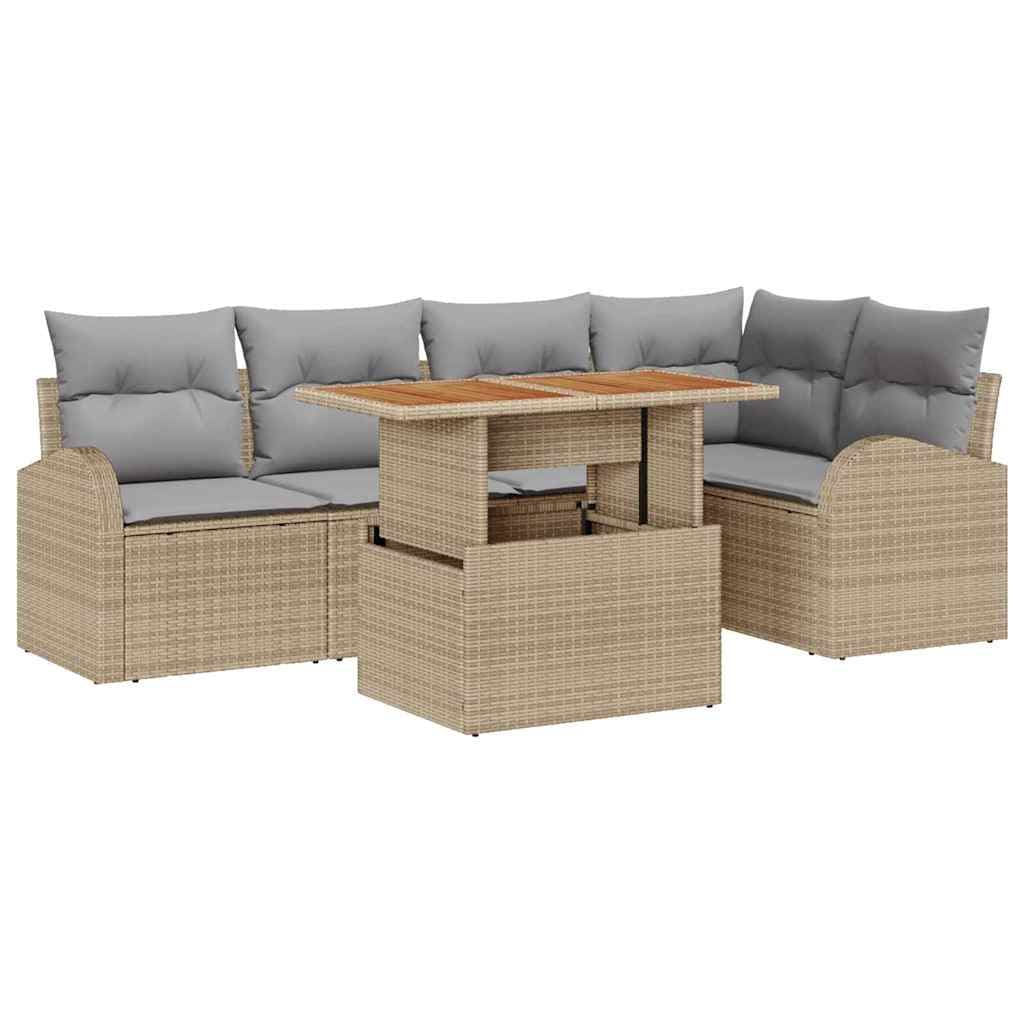 vidaXL Conjunto de Sofá de Jardim 6 Peças Bege Rattan Sintético - 4021967721