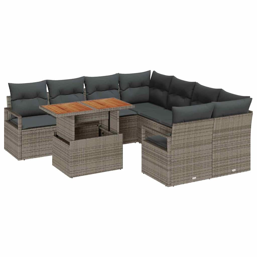 vidaXL Conjunto de Sofá de Jardim 9 Peças Cinzeto Rattan Sintético - 3812819399