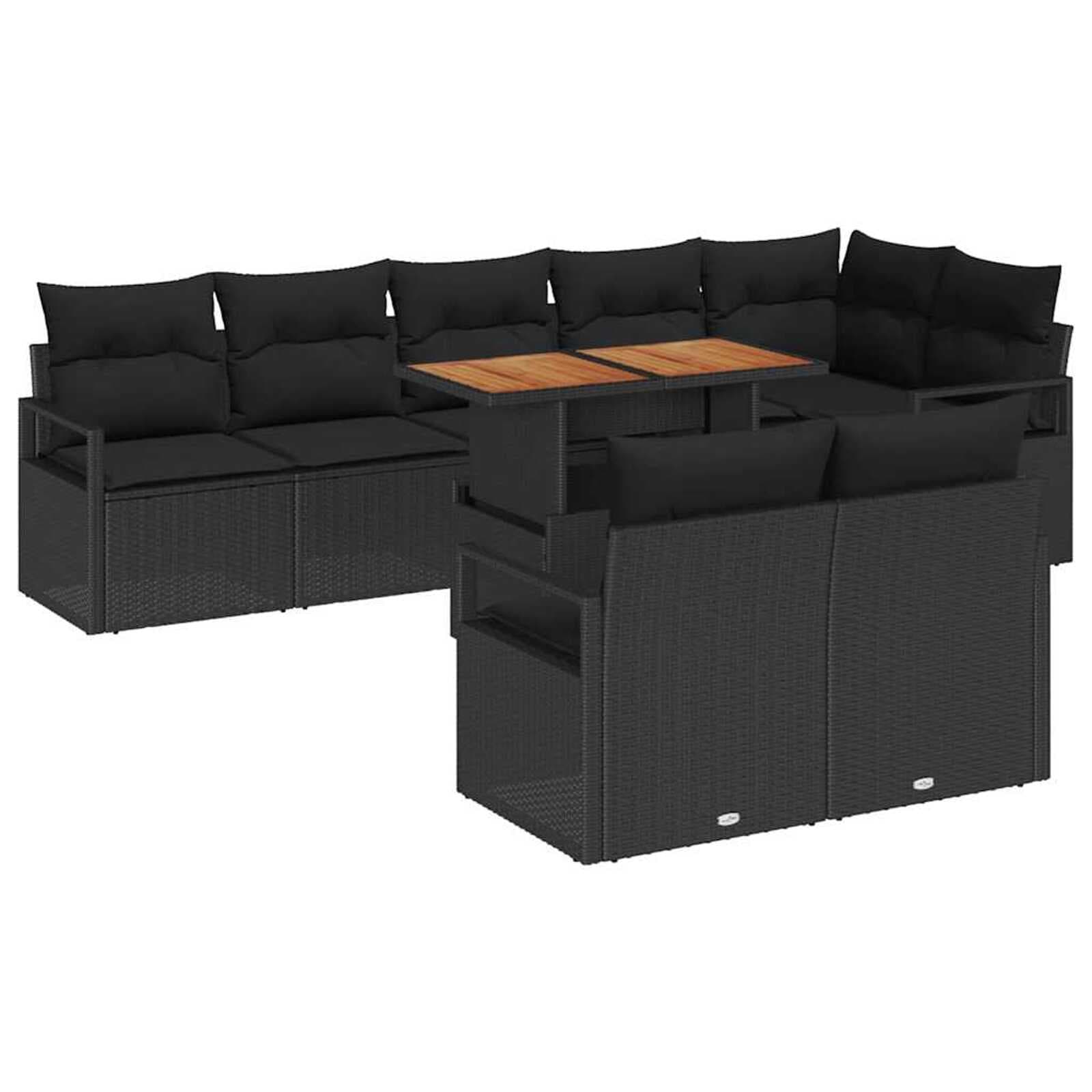 vidaXL Conjunto de Sofá de Jardim 9 Peças Preto Rattan Sintético - 1620568516