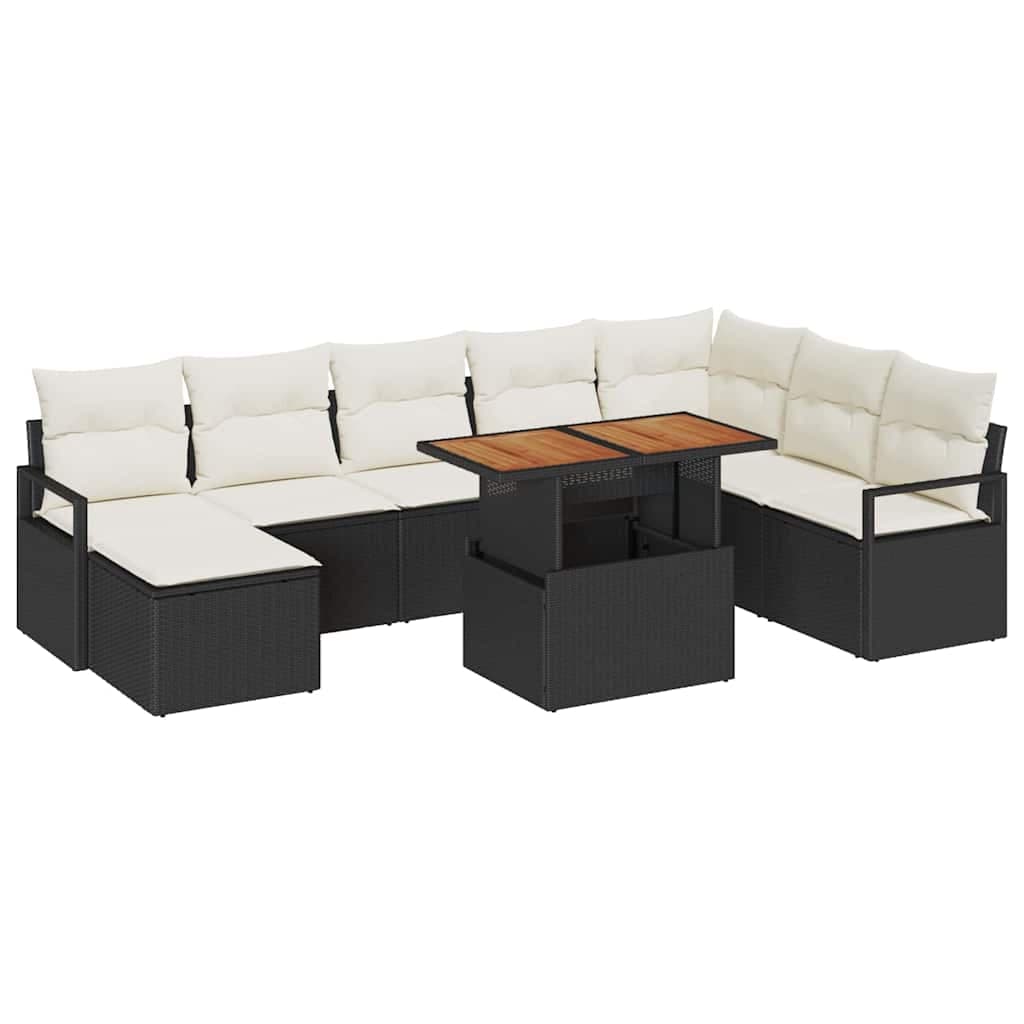 vidaXL Conjunto de Sofá de Jardim 9 Peças Preto Rattan Sintético - 2390634693