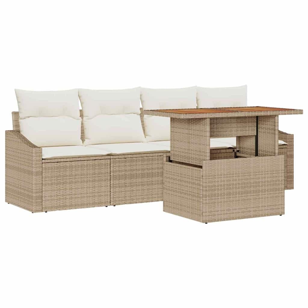 vidaXL Conjunto de Sofá de Jardim 5 pcs Bege Rattan Sintético