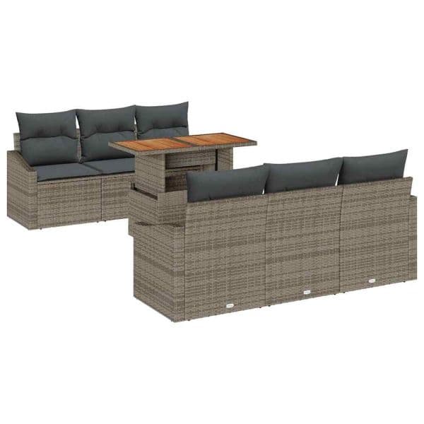 vidaXL Conjunto de Sofá de Jardim 7 Peças Cinzeto Rattan Sintético - 3198879909