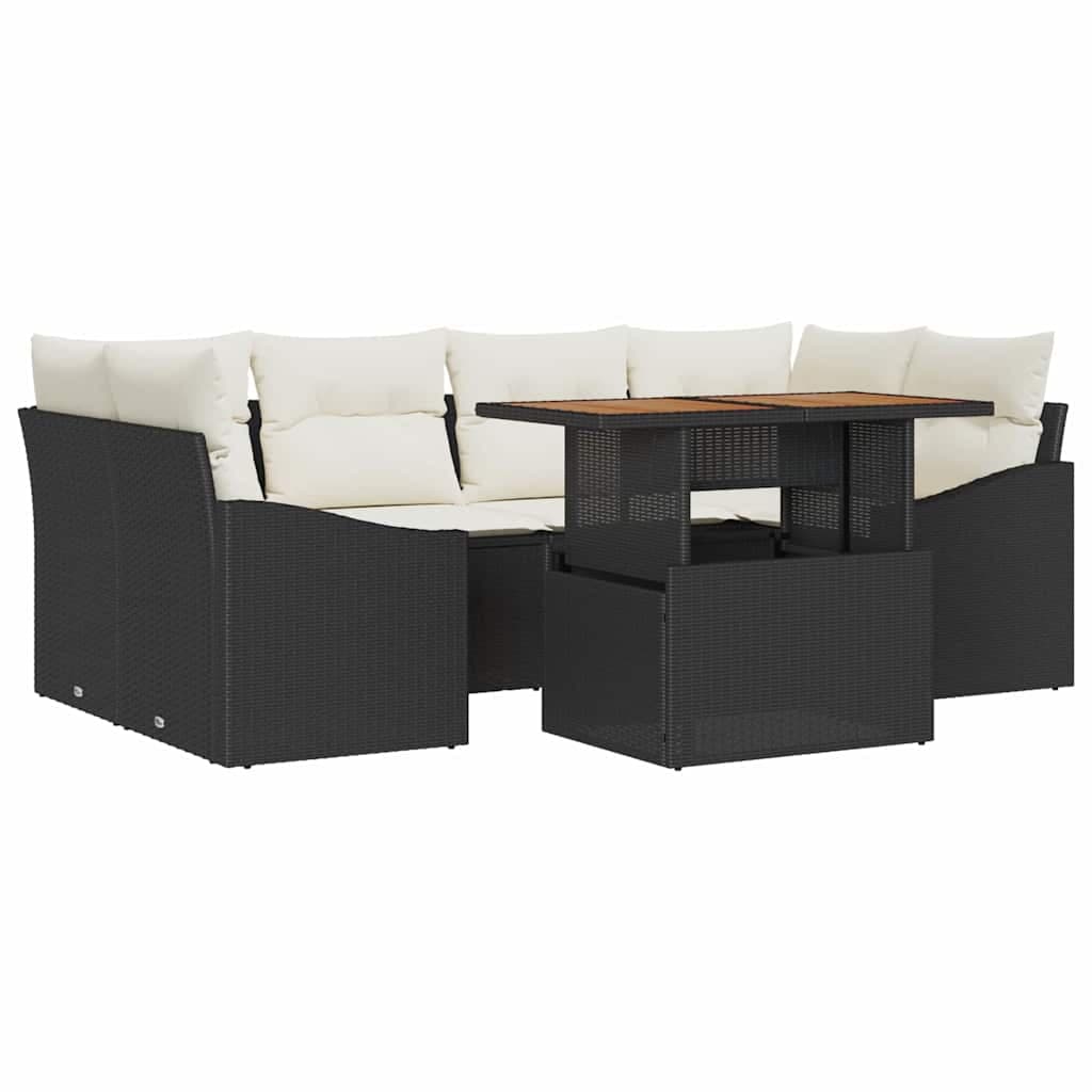 vidaXL Conjunto de Sofá de Jardim 7 pcs Preto Rattan Sintético