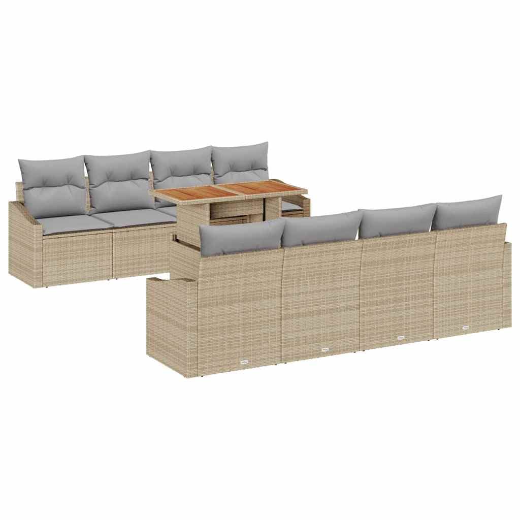 vidaXL Conjunto de Sofá de Jardim 9 pcs Bege Rattan Sintético