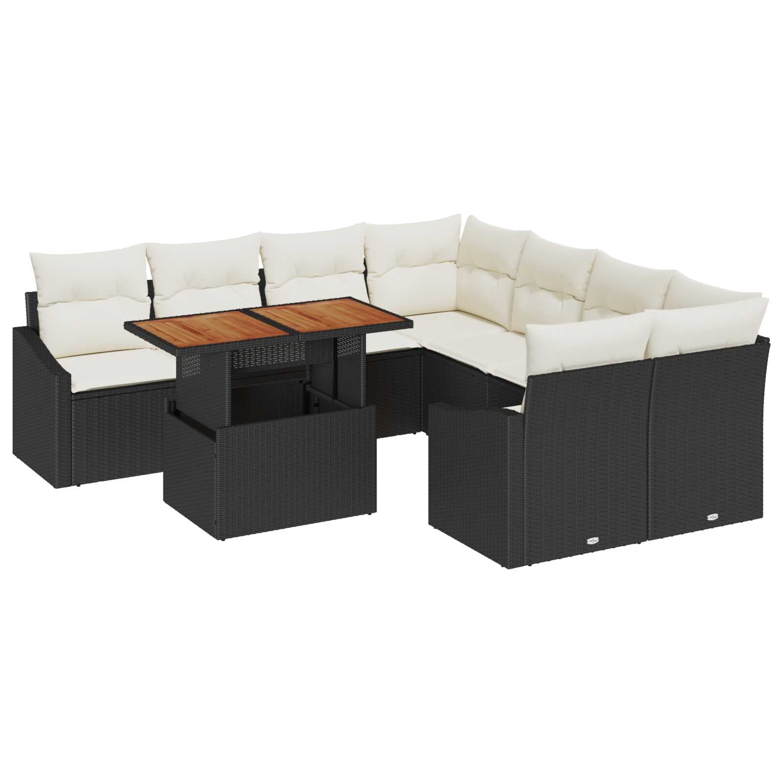 vidaXL Conjunto de Sofá de Jardim 9 Peças Preto Rattan Sintético - 974267583