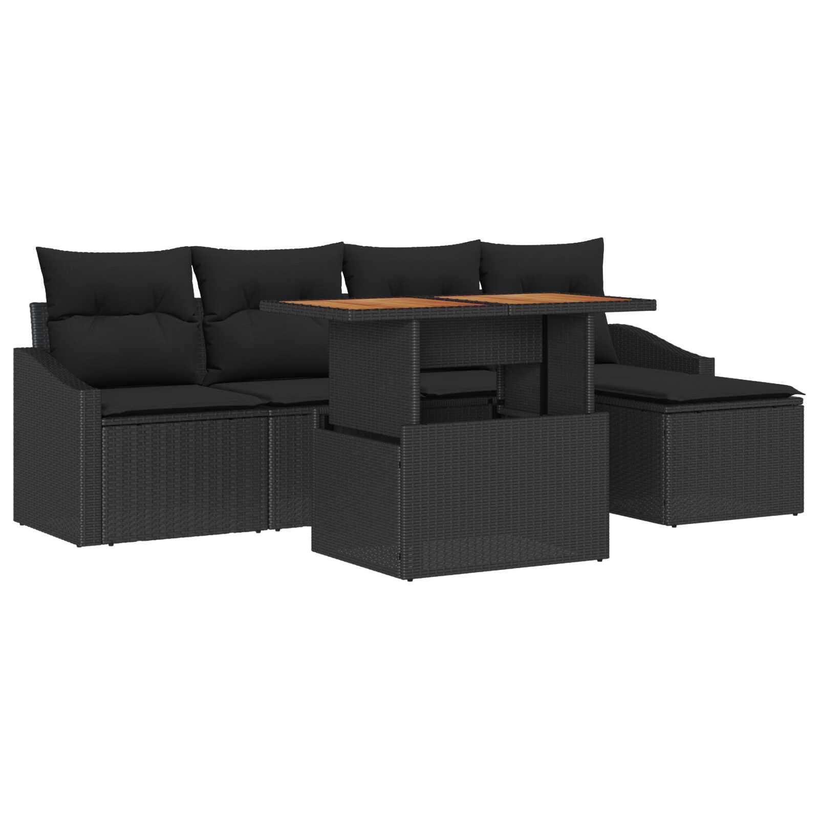 vidaXL Conjunto de Sofá de Jardim 6 pcs Preto Rattan Sintético